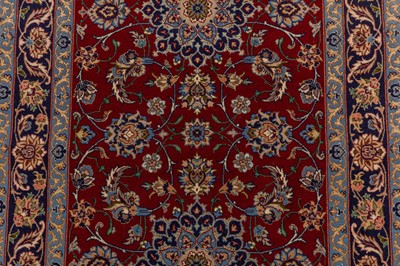Lot 73 - A VERY FINE PART SILK SIGNED ISFAHAN RUNNER, CENTRAL PERSIA