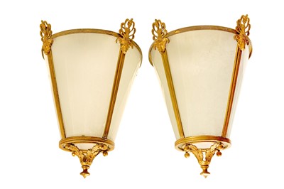 Lot 261 - A PAIR OF NEOCLASSICAN REVIVAL GILT METAL HALL LANTERNS, LATE 19TH/EARLY 20TH CENTURY