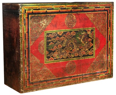 Lot 226 - A VERY LARGE TIBETAN PAINTED WOOD 'DRAGON' CHEST