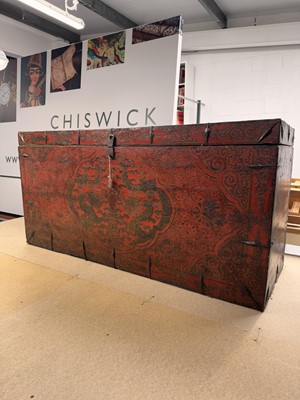 Lot 852 - A LARGE TIBETAN PAINTED WOOD 'DRAGON' CHEST