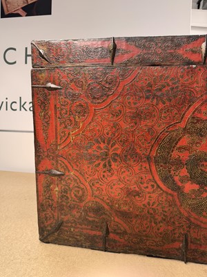 Lot 852 - A LARGE TIBETAN PAINTED WOOD 'DRAGON' CHEST