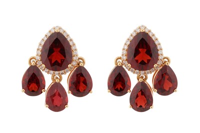 Lot 209 - A PAIR OF GARNET AND DIAMOND EARRINGS