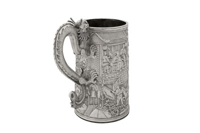 Lot 194 - A mid-19th century Chinese export silver large mug, Canton dated 1866, retailed by Lee Ching