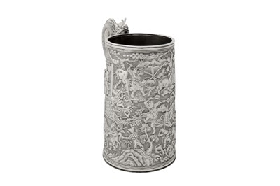 Lot 194 - A mid-19th century Chinese export silver large mug, Canton dated 1866, retailed by Lee Ching