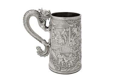Lot 194 - A mid-19th century Chinese export silver large mug, Canton dated 1866, retailed by Lee Ching