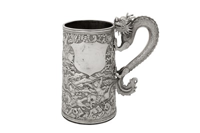 Lot 194 - A mid-19th century Chinese export silver large mug, Canton dated 1866, retailed by Lee Ching