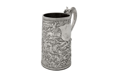 Lot 194 - A mid-19th century Chinese export silver large mug, Canton dated 1866, retailed by Lee Ching