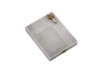 Lot 29 - A mid-20th century French silver, unmarked gold, and citrine compact, Paris circa 1940 by Helluin-Mattlinger for Boucheron