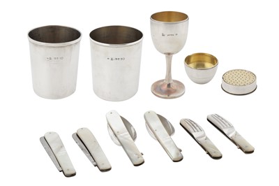 Lot 72 - A cased Victorian sterling silver travelling canteen set, London 1877 by Wright and Davies