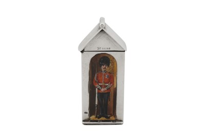 Lot 48 - A Victorian sterling silver and enamel sentry box vesta, London 1886 by Sampson Mordan