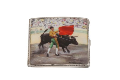 Lot 24 - An early 20th century German 935 standard silver and enamel cigarette case, Pforzheim circa 1925