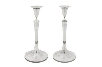 Lot 278 - A pair of early 19th century Austrian 13 loth (812 standard) silver candlesticks, Vienna probably 1805 by Paul Mayerhofer (active 1785-1811)