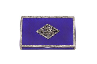 Lot 27 - An early 20th century sterling silver, guilloché enamel and marcasite cigarette case, import marks for London 1928 by Stockwell and Co