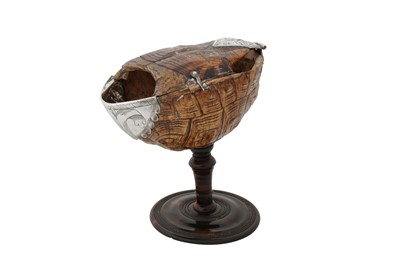 Lot 140 - A LATE 17TH CENTURY UNMARKED SILVER-MOUNTED TORTOISE SHELL BOWL ON STAND, PROBABLY DUTCH CIRCA 1680