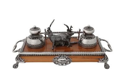 Lot 120 - A late 19th century Anglo – Indian silver mounted rosewood inkstand or standish, Cutch, Bhuj circa 1890