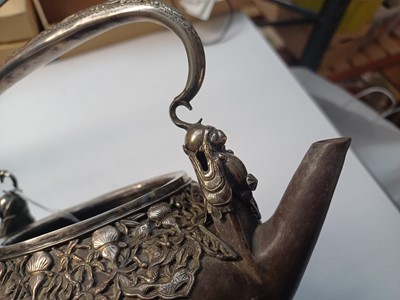 Lot 954 - A CHINESE YIXING TEAPOT WITH VIETNAMESE SILVER MOUNTS