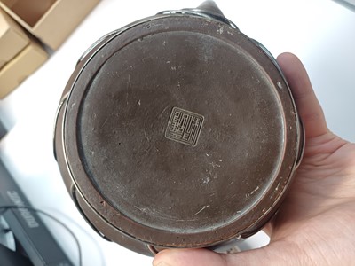 Lot 954 - A CHINESE YIXING TEAPOT WITH VIETNAMESE SILVER MOUNTS