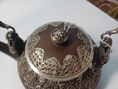 Lot 954 - A CHINESE YIXING TEAPOT WITH VIETNAMESE SILVER MOUNTS