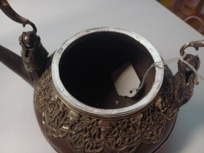 Lot 954 - A CHINESE YIXING TEAPOT WITH VIETNAMESE SILVER MOUNTS