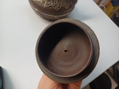 Lot 954 - A CHINESE YIXING TEAPOT WITH VIETNAMESE SILVER MOUNTS