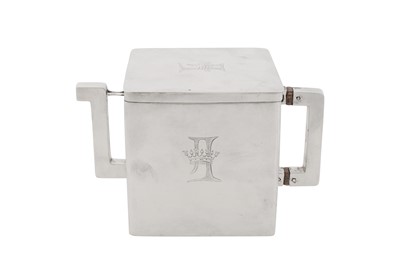 Lot 285 - An early 20th century German 800 standard silver teapot and double tea caddy, circa 1920 by Julius Herz