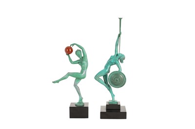 Lot 413 - TWO ART DECO STYLE PATINATED SPELTER FIGURES