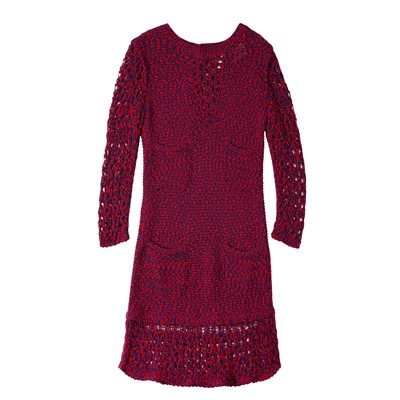 Lot 42 - Chanel Red Crochet Pocket Dress - Size 36