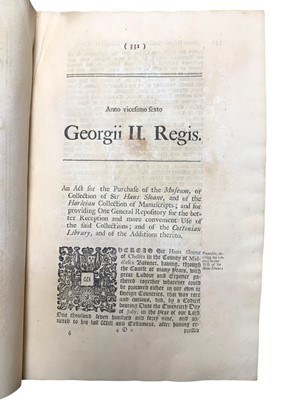 Lot 20 - [British Museum Act 1753] An Act for the Purchase of the Museum, or Collection of Sir Hans Sloane
