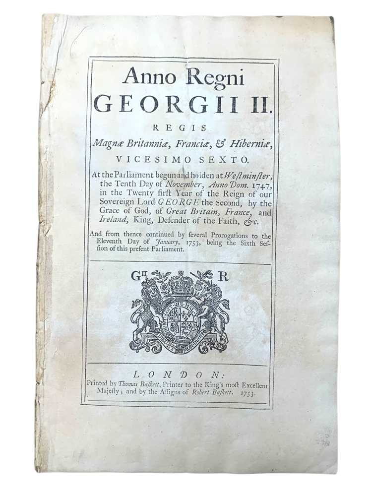 Lot 20 - [British Museum Act 1753] An Act for the Purchase of the Museum, or Collection of Sir Hans Sloane