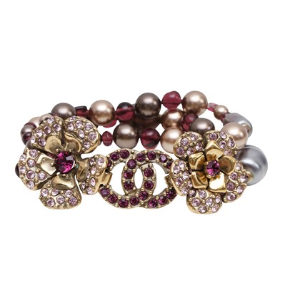 Lot 50 - Chanel Purple Pearl Camellia CC Bracelet