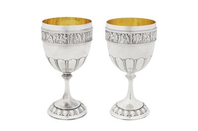 Lot 409 - A pair of Victorian sterling silver wine goblets, Birmingham 1898 by Elkington and Co