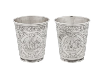 Lot 212 - A pair of late 19th / early 20th century Ottoman Turkish 900 standard silver beakers, circa 1900, probably Tughra of Sultan Abdul Hamid II (1876-1909)