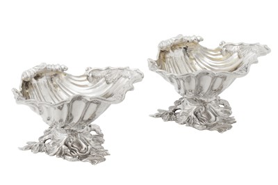 Lot 406 - A pair of Victorian sterling silver cast salts, London 1855 by Daniel and Charles Houle