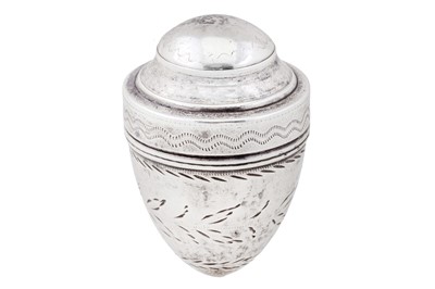 Lot 14 - A George III sterling silver nutmeg grater, Birmingham 1799, maker's mark obscured, probably by Samuel Pemberton