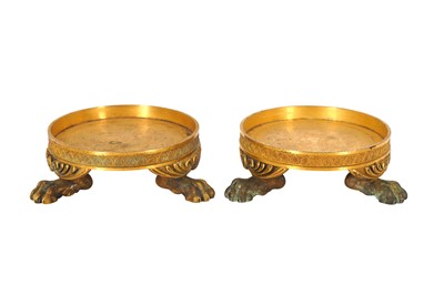 Lot 414 - A PAIR OF EARLY 19TH CENTURY FRENCH EMPIRE ORMOLU STANDS