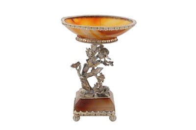 Lot 281 - A late 19th century German silver gilt and agate bowl on stand, circa 1890