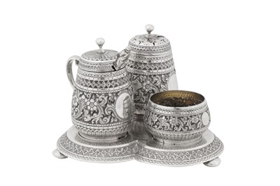 Lot 402 - A Victorian sterling silver cruet set on stand, London 1880 by Aldwinckle and Slater