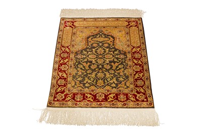 Lot 17 - AN EXTREMELY FINE SILK AND METAL THREAD SIGNED HEREKE PRAYER RUG, TURKEY