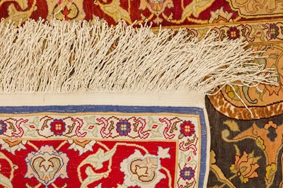 Lot 17 - AN EXTREMELY FINE SILK AND METAL THREAD SIGNED HEREKE PRAYER RUG, TURKEY