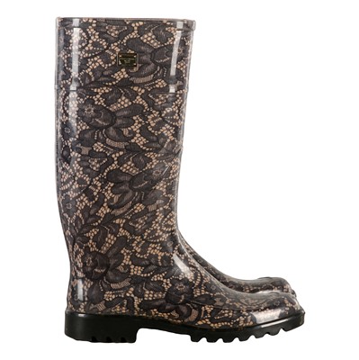 Lot 568 - Dolce & Gabbana Black Lace Long Rain Boot - Size 39