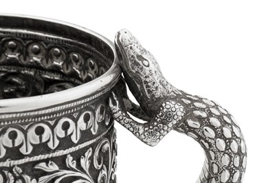 Lot 121 - A late 19th century Anglo – Indian silver mug, Cutch, Bhuj circa 1890 by Oomersi Mawji (active circa 1860-90)