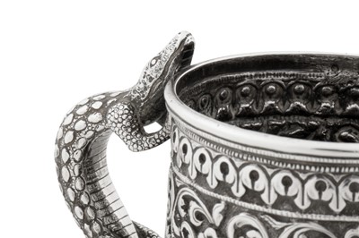 Lot 121 - A late 19th century Anglo – Indian silver mug, Cutch, Bhuj circa 1890 by Oomersi Mawji (active circa 1860-90)