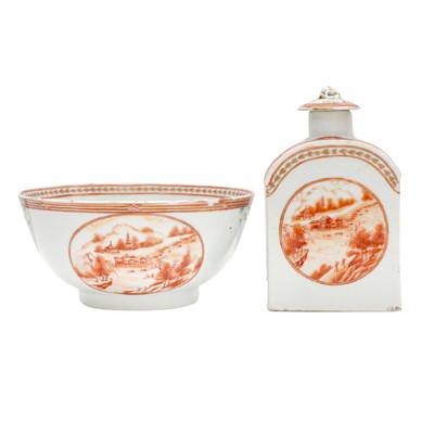 Lot 460 - A Chinese rouge-de-fer tea caddy and bowl, Qing dynasty, 18th century
