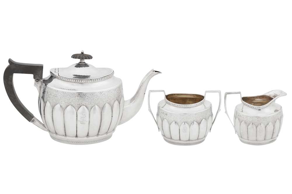 Lot 409 - A Victorian sterling silver three-piece bachelor tea service, Sheffield 1890 by Albert Henry Thompson