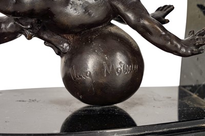Lot 219 - A PAIR OF BRONZE AND MARBLE BOOKENDS, SIGNED AUGUSTE MOREAU (FRENCH 1834 - 1917), LATE 19TH/EARLY 20TH CENTURY