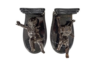 Lot 219 - A PAIR OF BRONZE AND MARBLE BOOKENDS, SIGNED AUGUSTE MOREAU (FRENCH 1834 - 1917), LATE 19TH/EARLY 20TH CENTURY