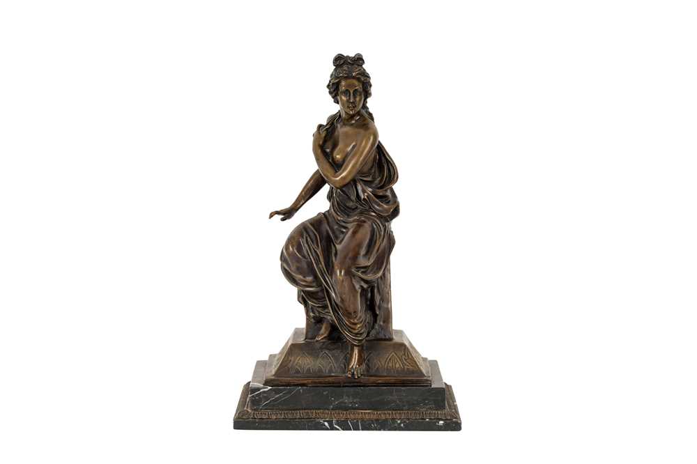 Lot 250 - A BRONZE FIGURE OF A SEATED WOMAN