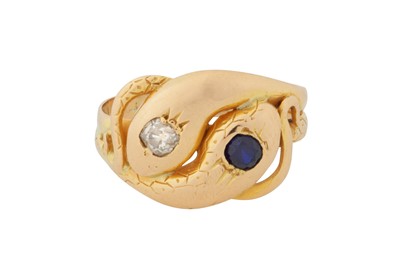 Lot 1 - A DIAMOND AND SAPPHIRE SNAKE RING