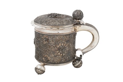 Lot 296 - An early 20th century Swedish 800 standard silver gilt tankard, Stockholm 1900 by Gustav Mollenberg