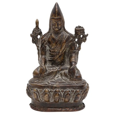 Lot 530 - A Sino-Tibetan bronze figure of Tsongkhapa, Qing dynasty, 18th century
